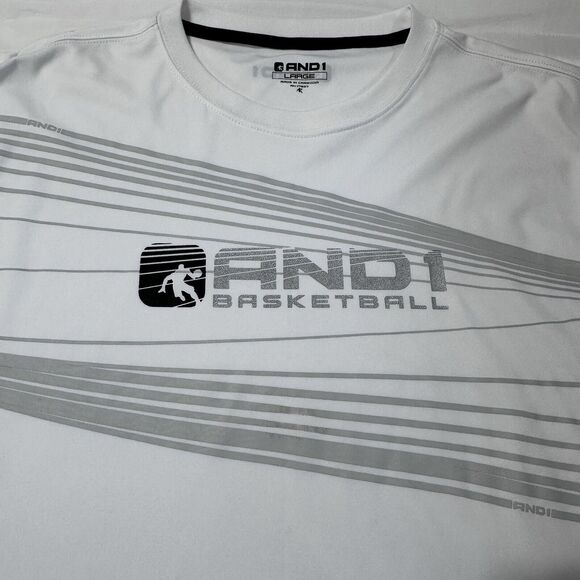 Vintage AND1 Basketball Logo T-Shirt White And Gray 90s Y2K Large - Picture 7 of 14